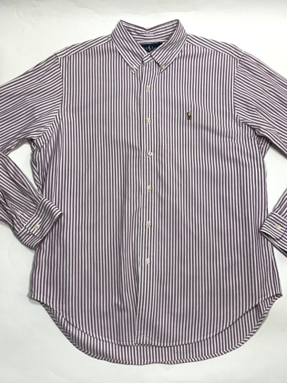 Ralph Lauren Vintage XL Purple White Striped Button Down Shirt Men Pony Logo